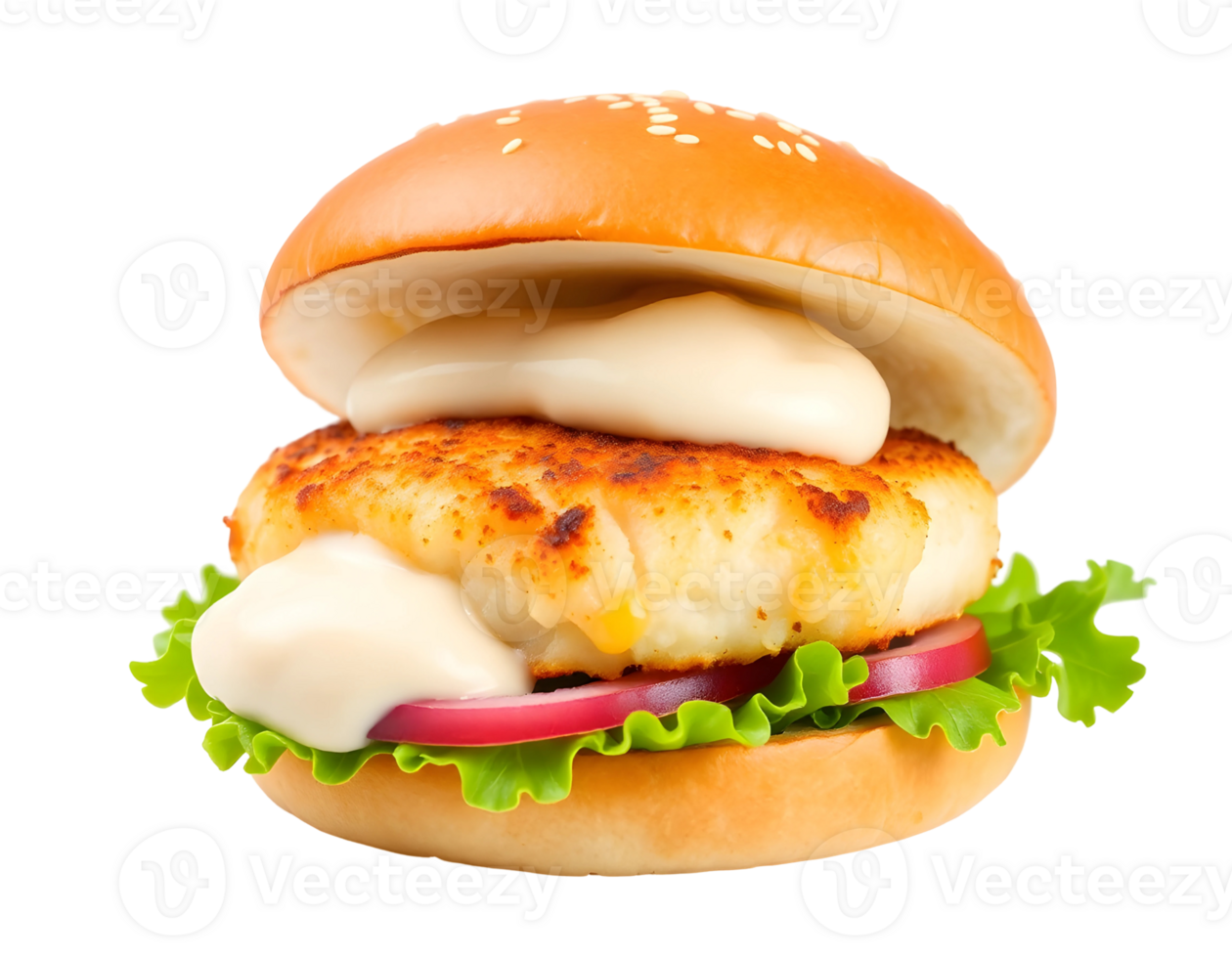 Delicious Burger with Sauce and Vegetables png