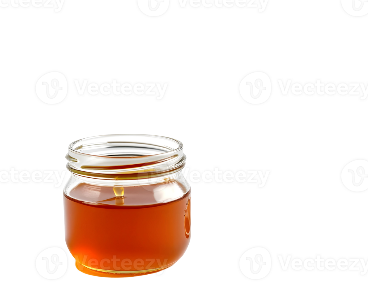 Close-up of a small glass jar filled with golden honey. png