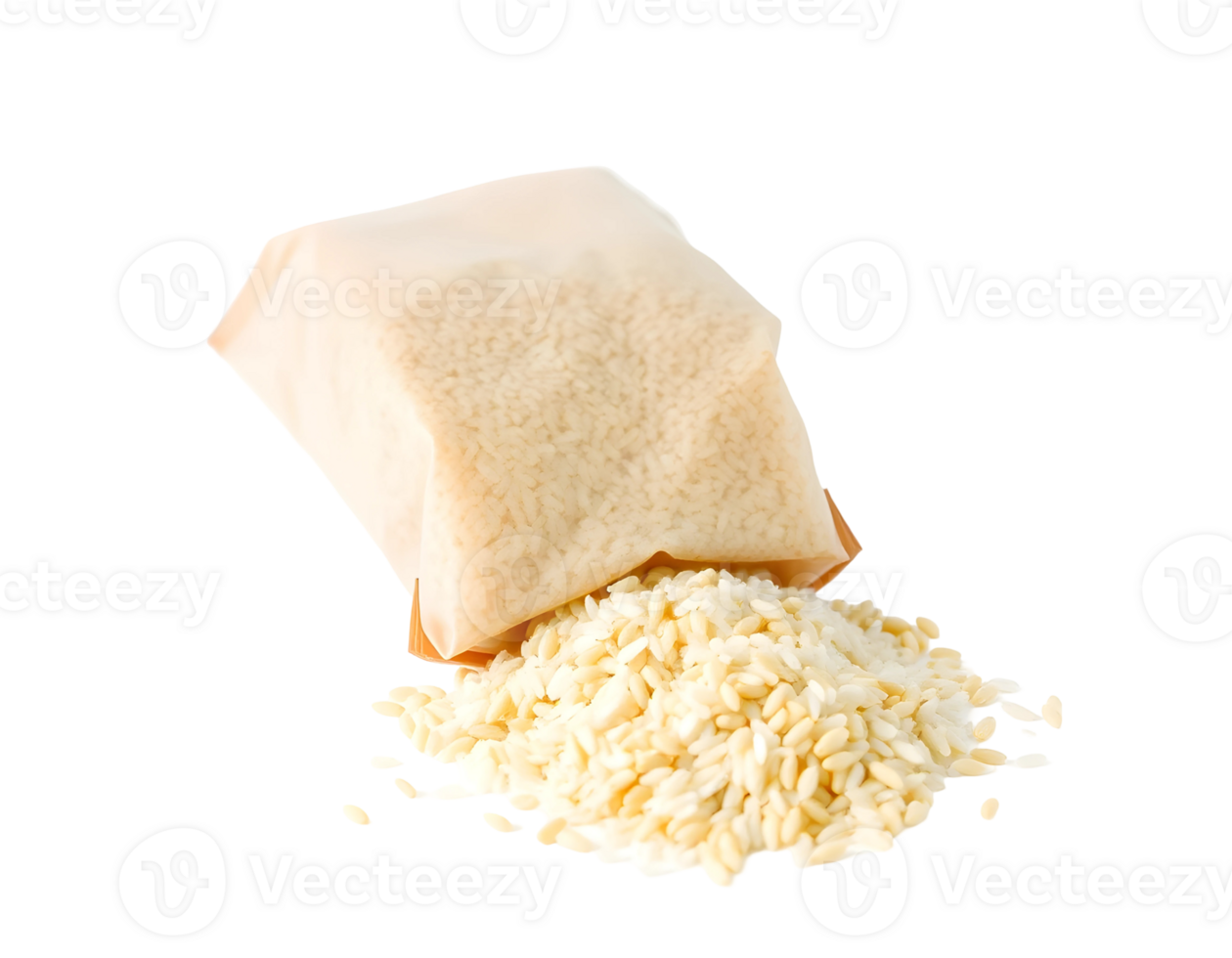 Bag of uncooked rice with scattered grains png