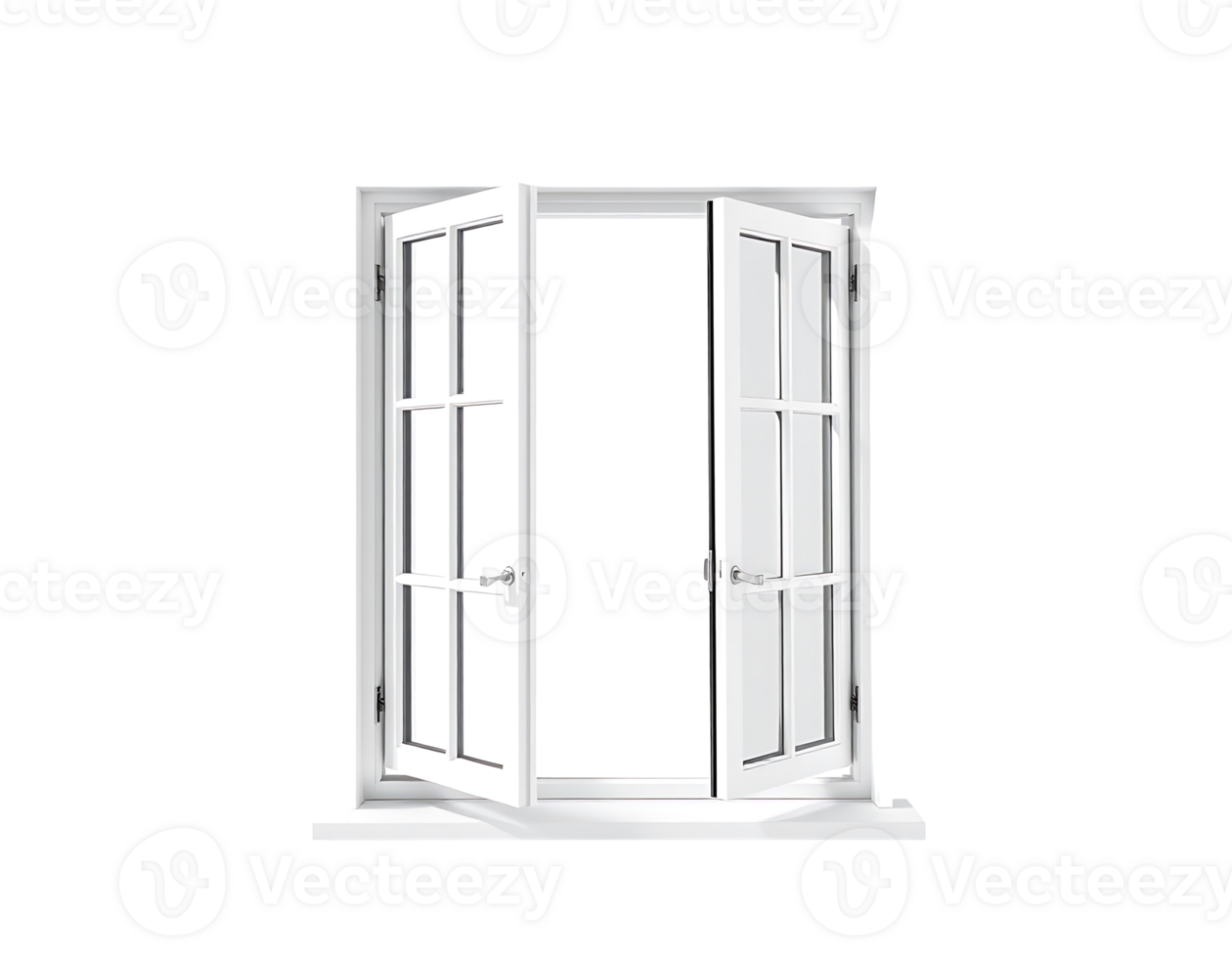 Open white window with glass panels png
