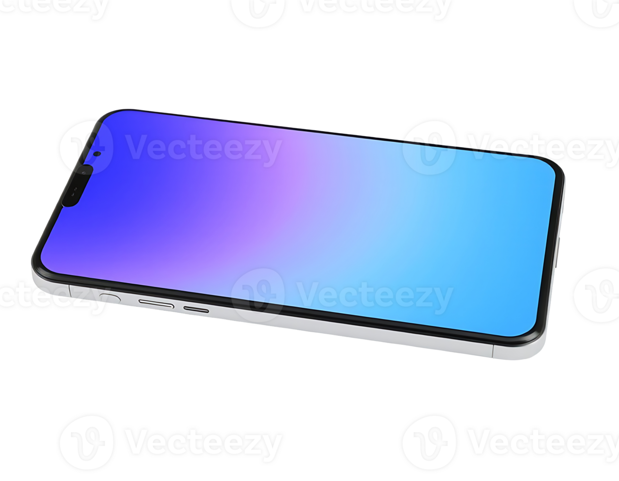Modern smartphone with gradient screen and transparent background png