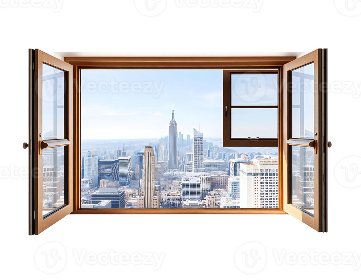 Open Window with a Stunning View of the New York City Skyline png