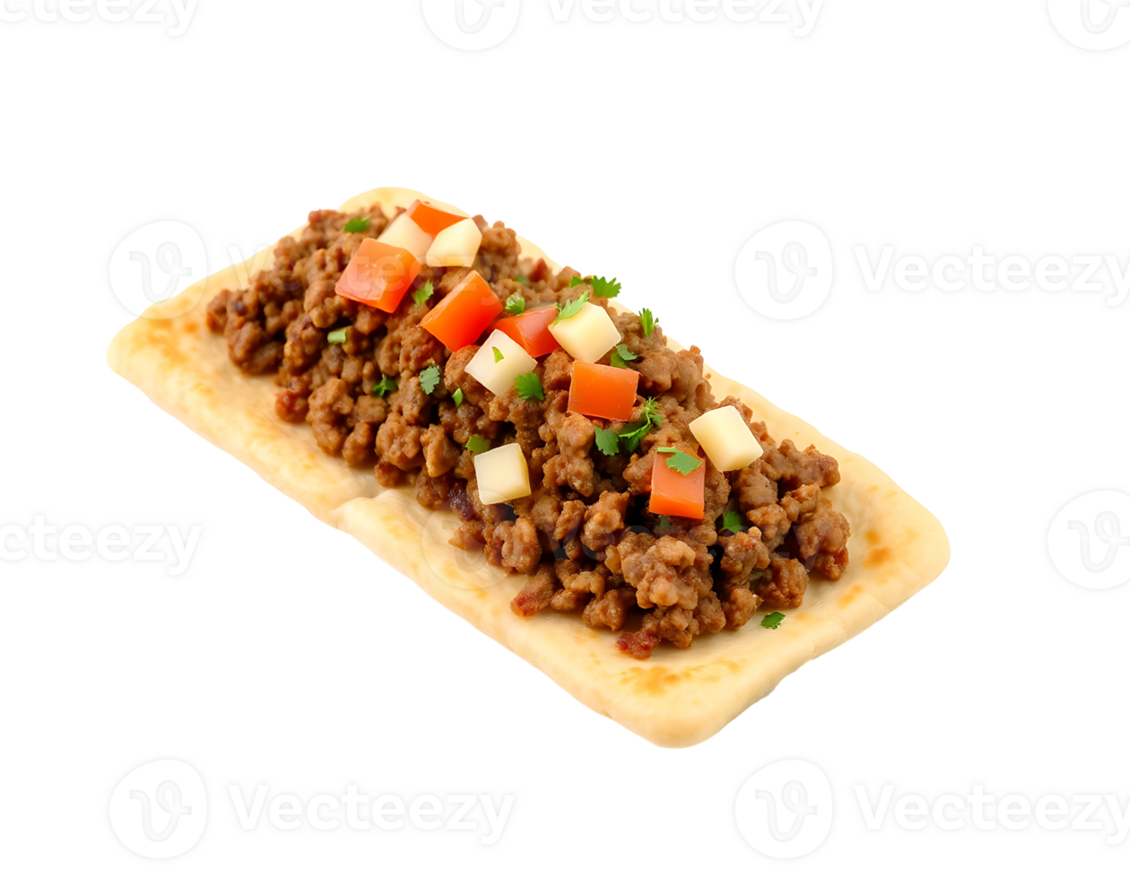 Ground Meat and Vegetable Toppings on Flatbread png