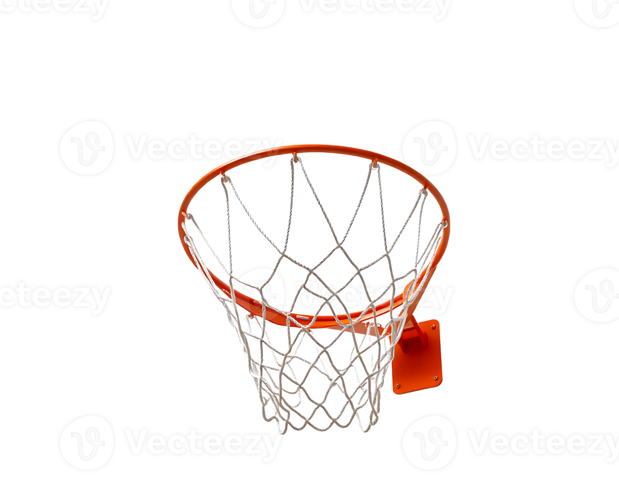 Close-up of an orange basketball hoop with a white net, isolated. png