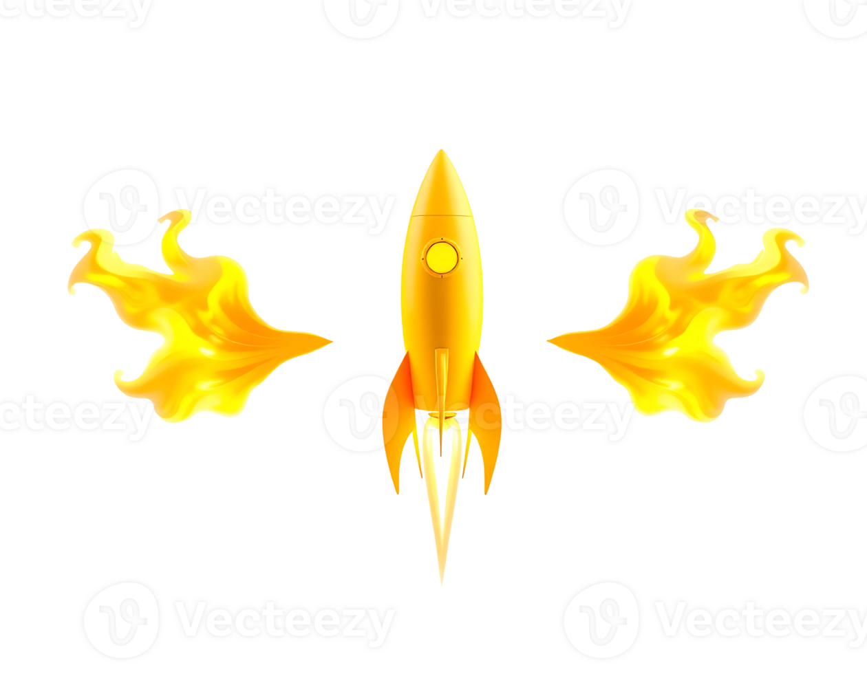 Gold rocket launching with flames png