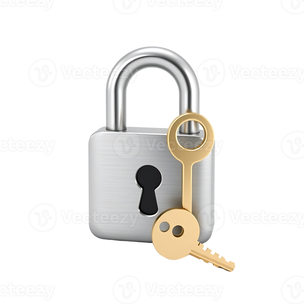 Lock and key isolated on transparent background. png