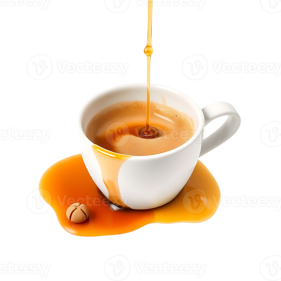 Coffee being poured into a white cup with a spill png