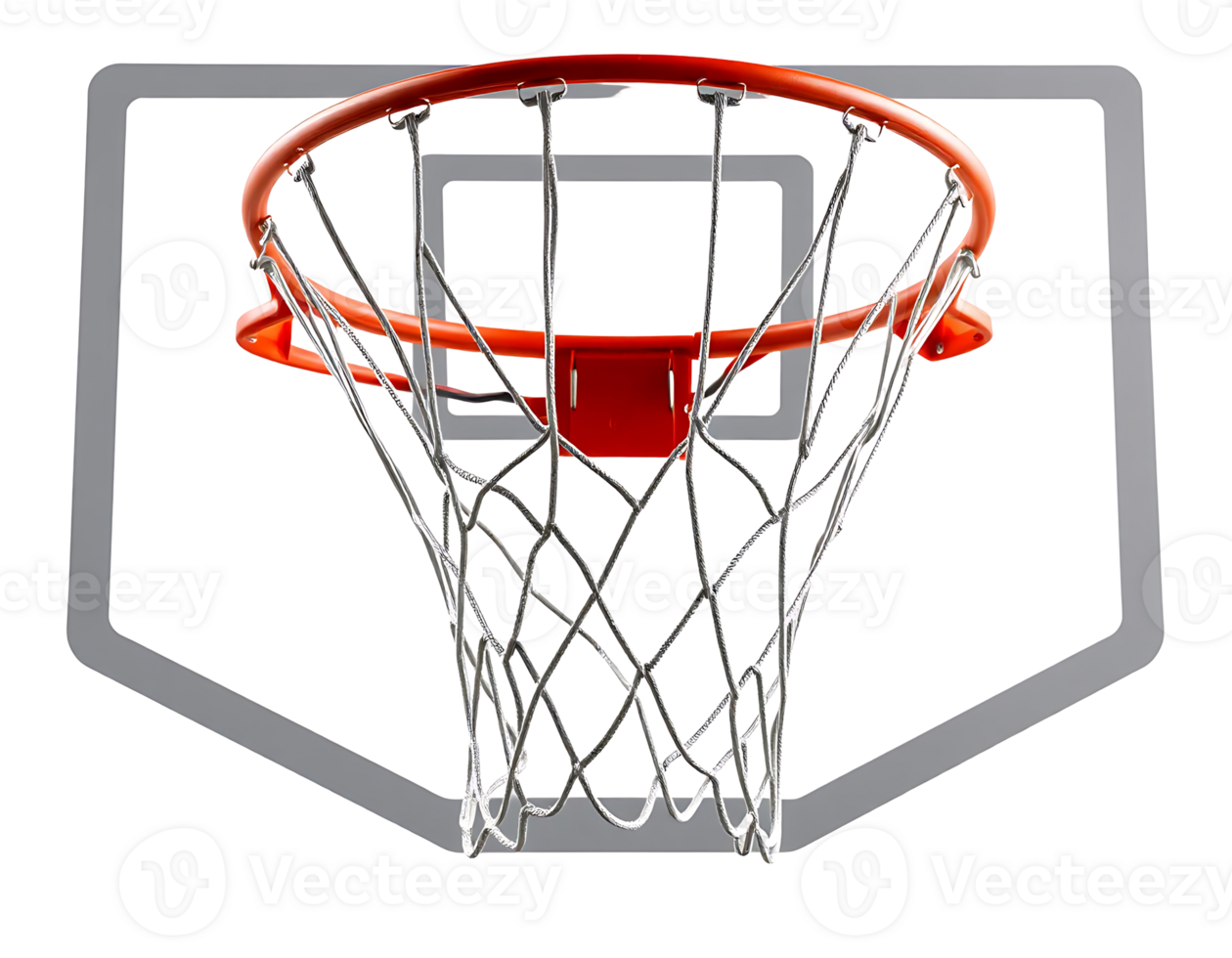 Close-up view of a basketball hoop with net, rim, and backboard png