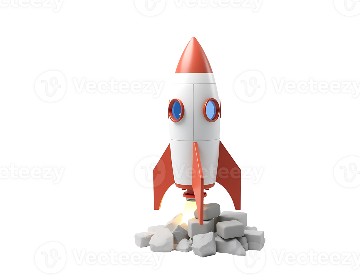 Cartoon Rocket Launching from Stones with Transparent Background png