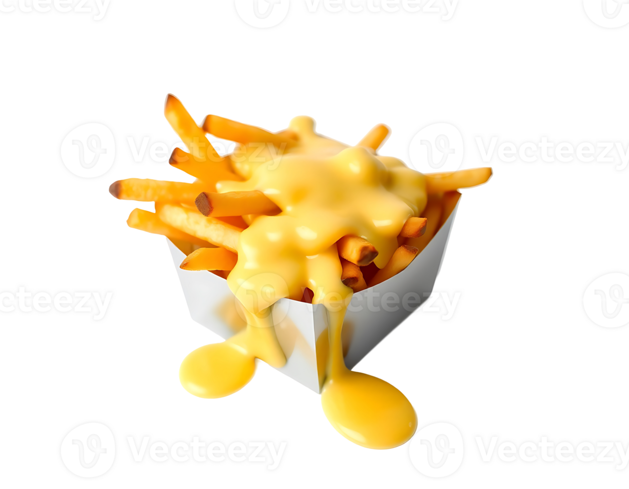 Delicious Cheese Fries in a White Paper Container png