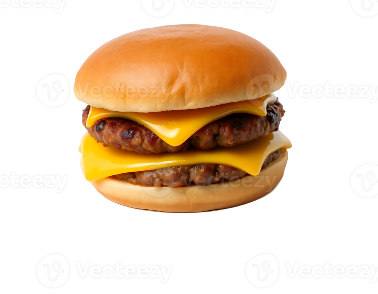 Delicious Double Cheeseburger with Melted Cheese and Sesame Seed Bun png