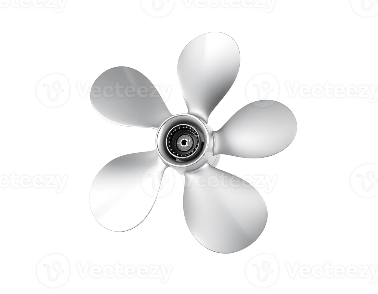 Close-up of a shiny five-blade boat propeller on a transparent background png