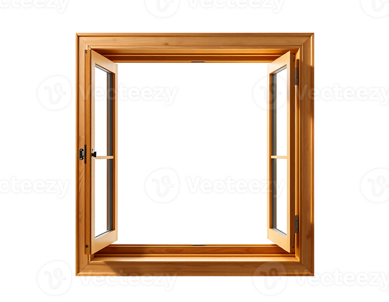 Open wooden window with square shape png