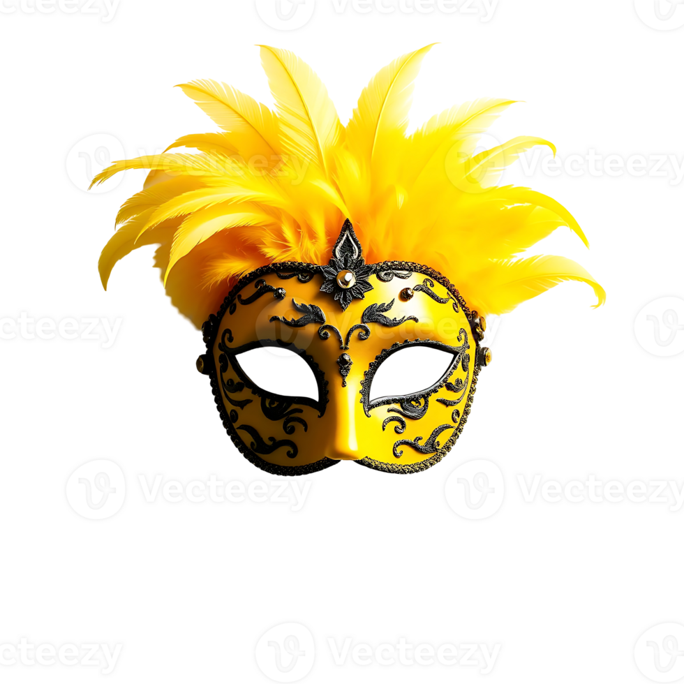 Elegant Yellow Venetian Mask with Feathers png