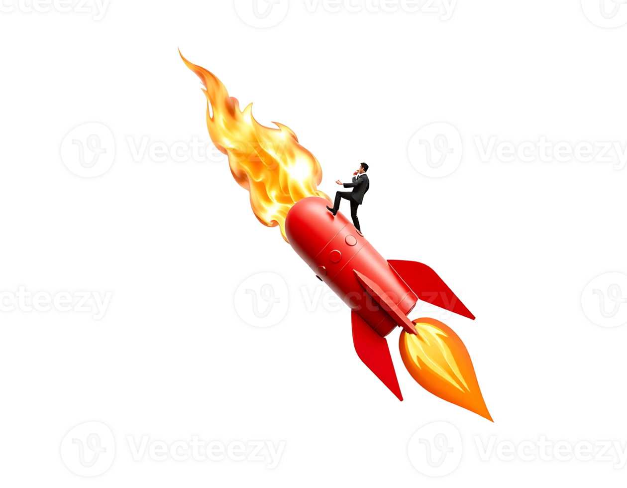 Man riding a rocket with fire png