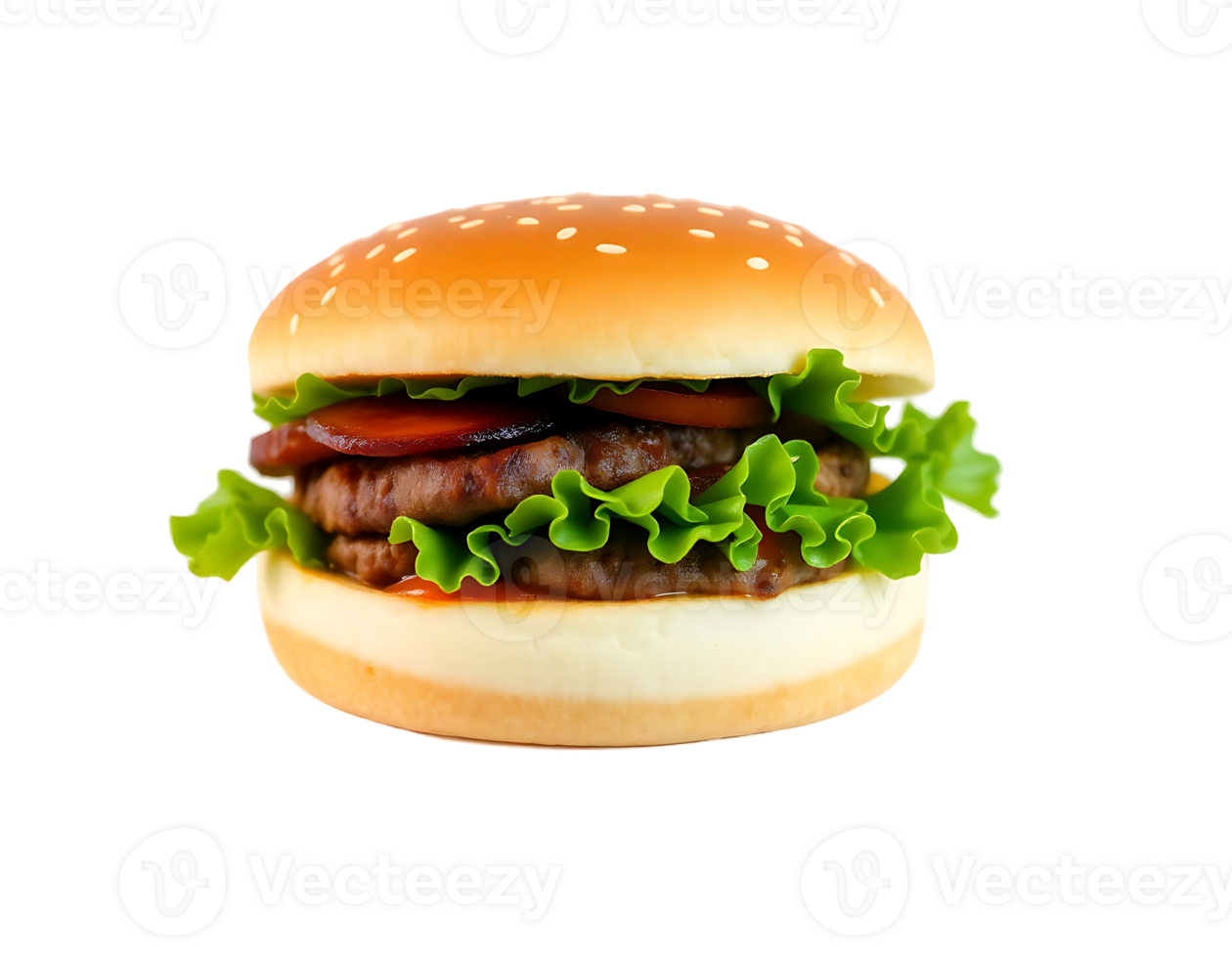Delicious double patty burger with lettuce and tomato png