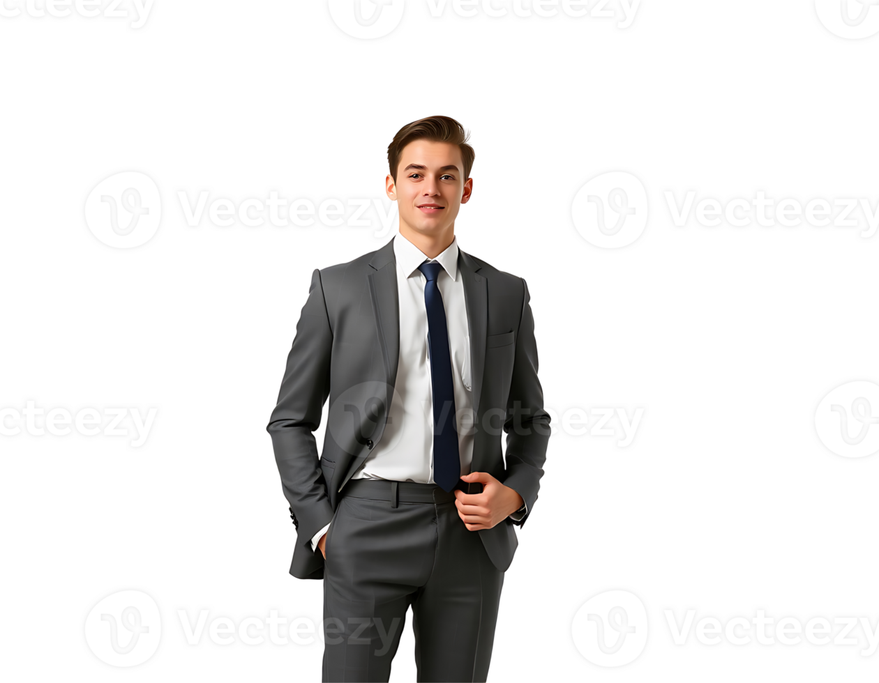 Confident businessman in a formal suit and tie. png