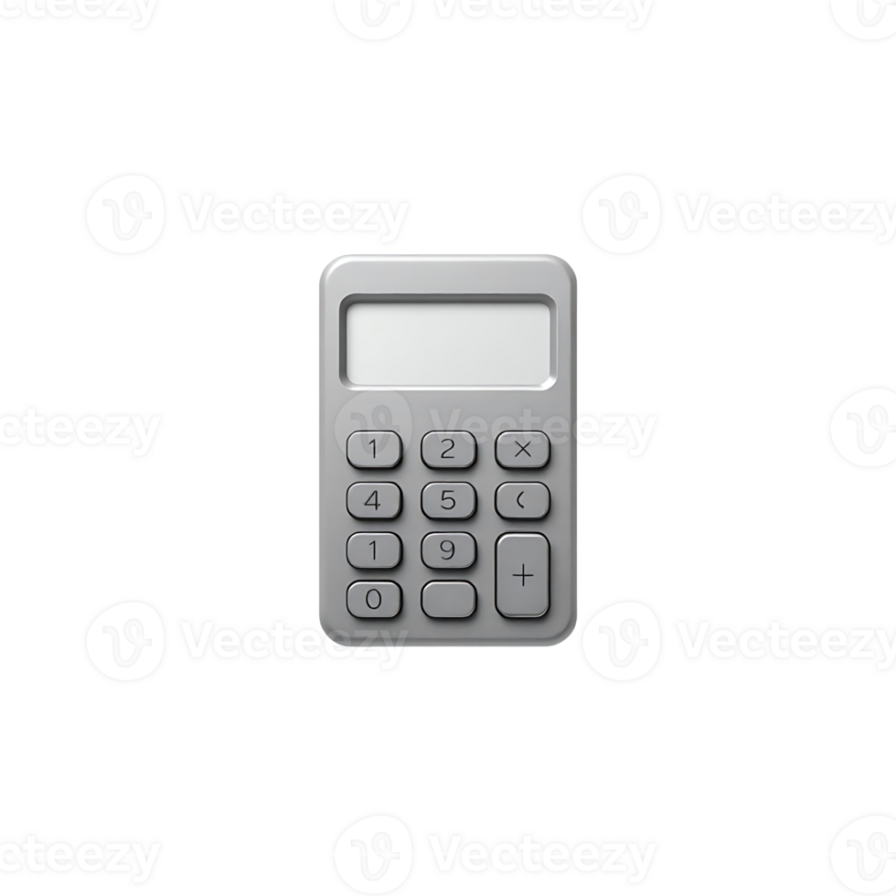 A gray calculator on a white background with numbers png