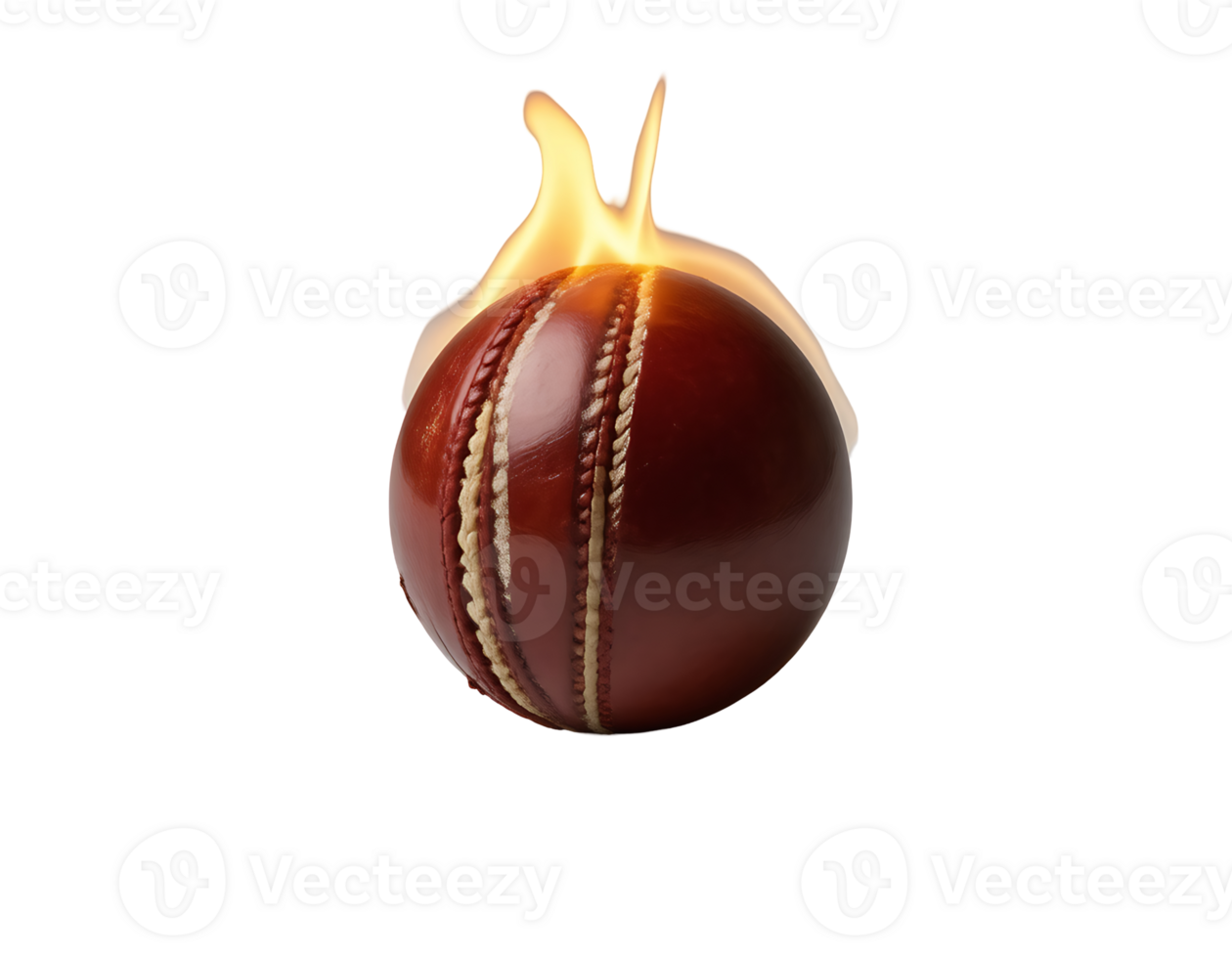 Burning cricket ball with flames on a transparent background png