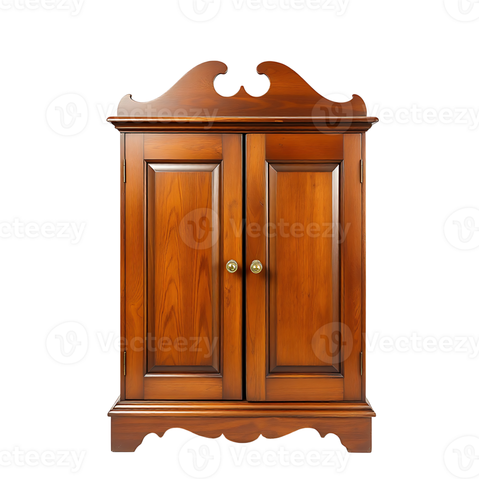 Elegant Wooden Cabinet with Ornate Design and Closed Doors png