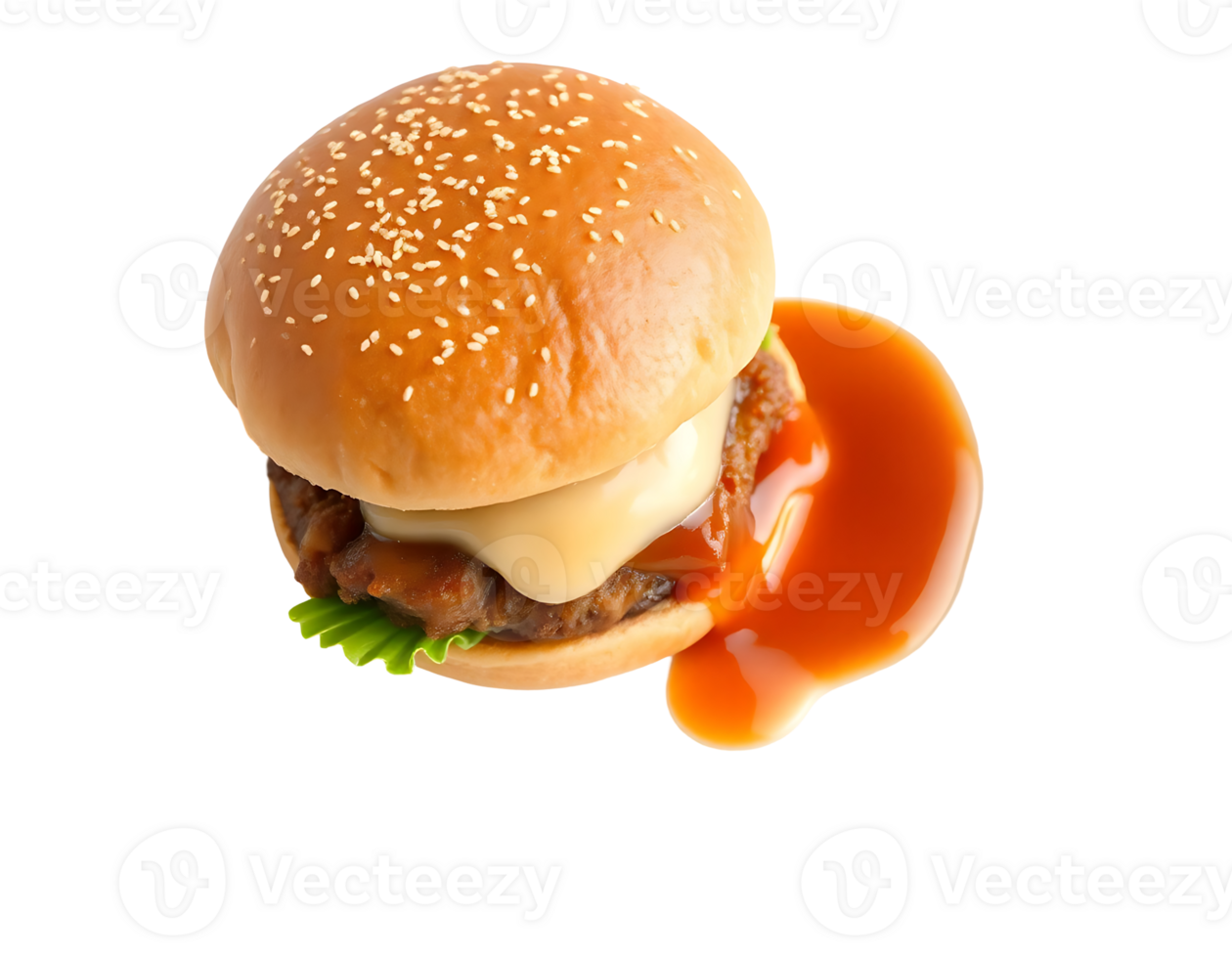 Delicious cheeseburger with sauce on a transparent background png