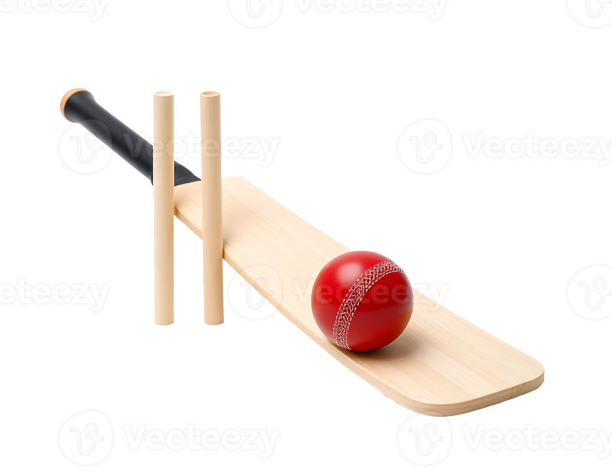 Cricket equipment - bat, ball and wickets png