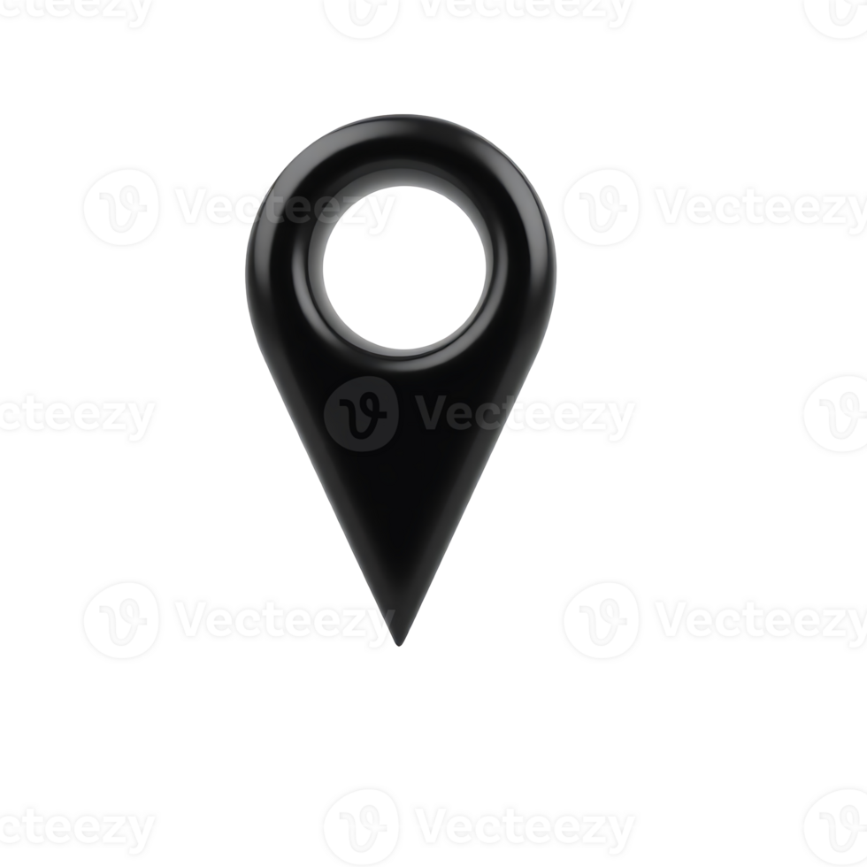 Black glossy location pin icon on transparent background png