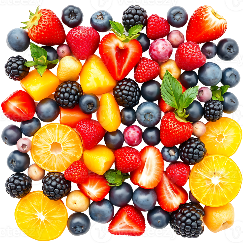 A colorful and delicious mix of fresh summer berries and citrus fruits png