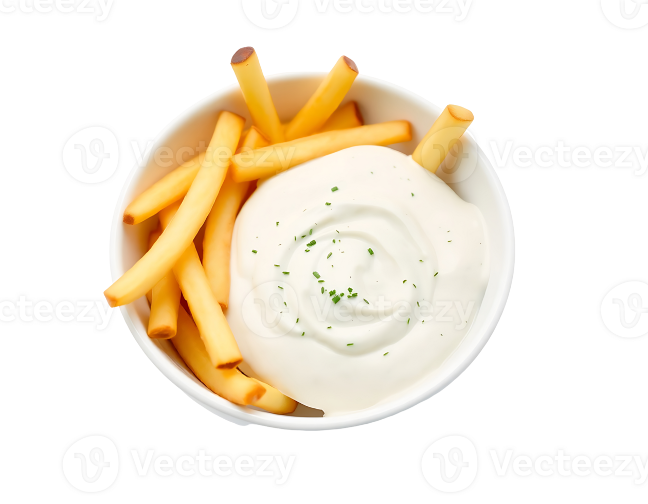 French fries with cream sauce in a bowl png