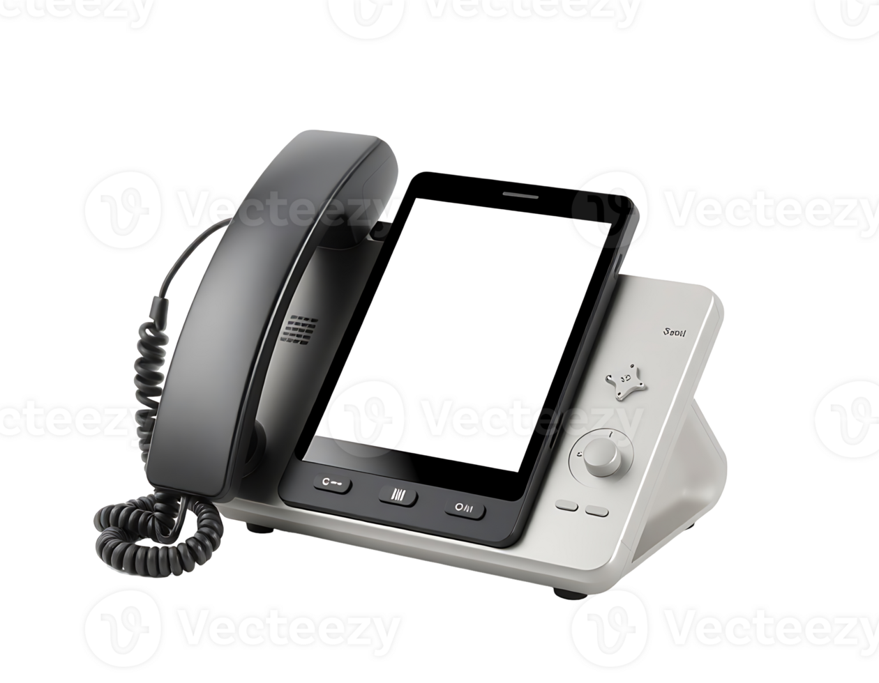 Modern office phone with digital screen and receiver png