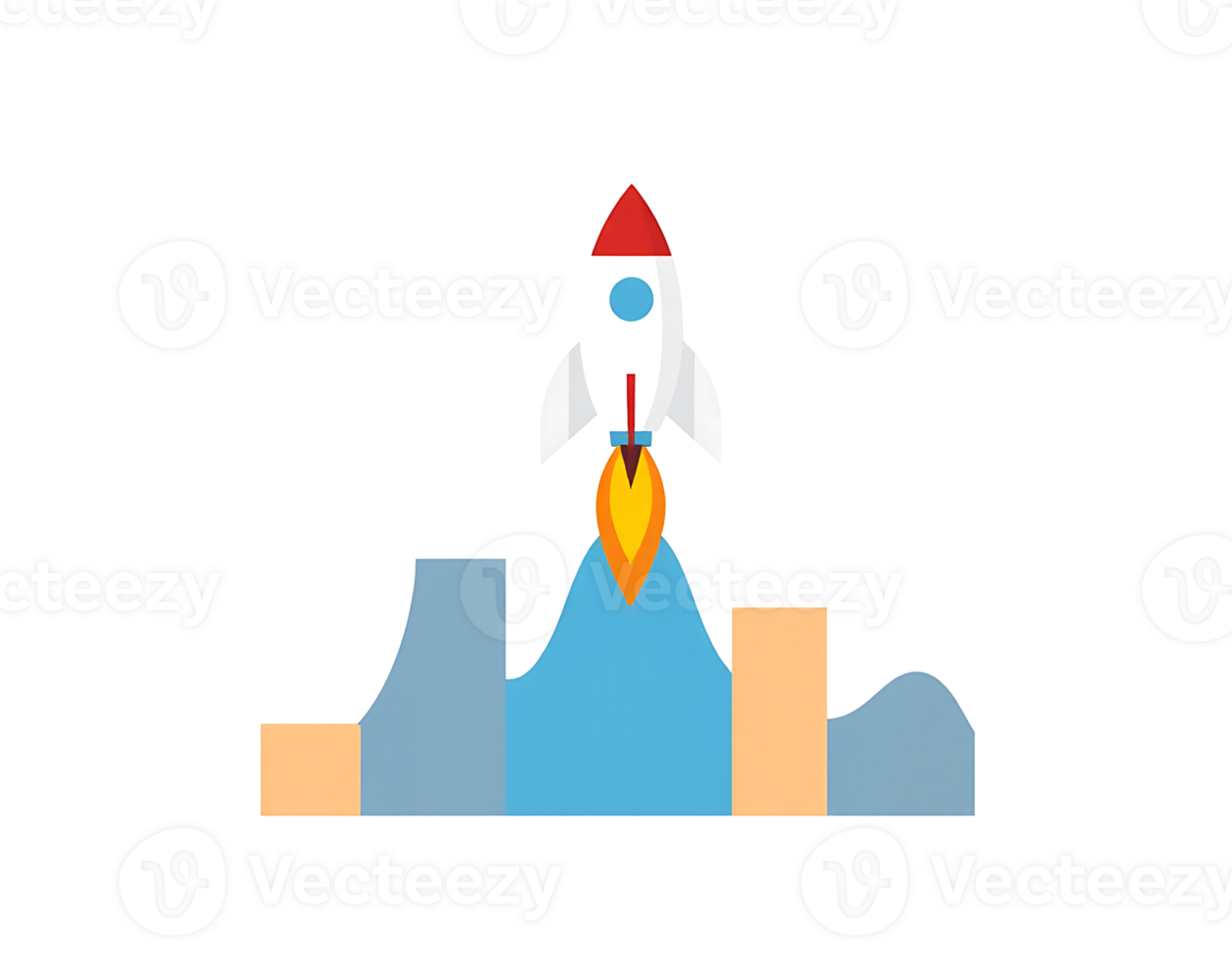 Rocket launching into space from a colorful base png
