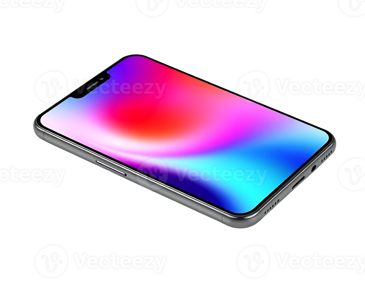 Modern silver smartphone with a colorful screen on a transparent background png