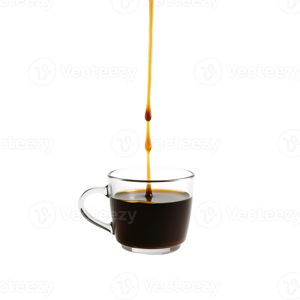 Coffee being poured into a transparent cup, isolated on a transparent background. png