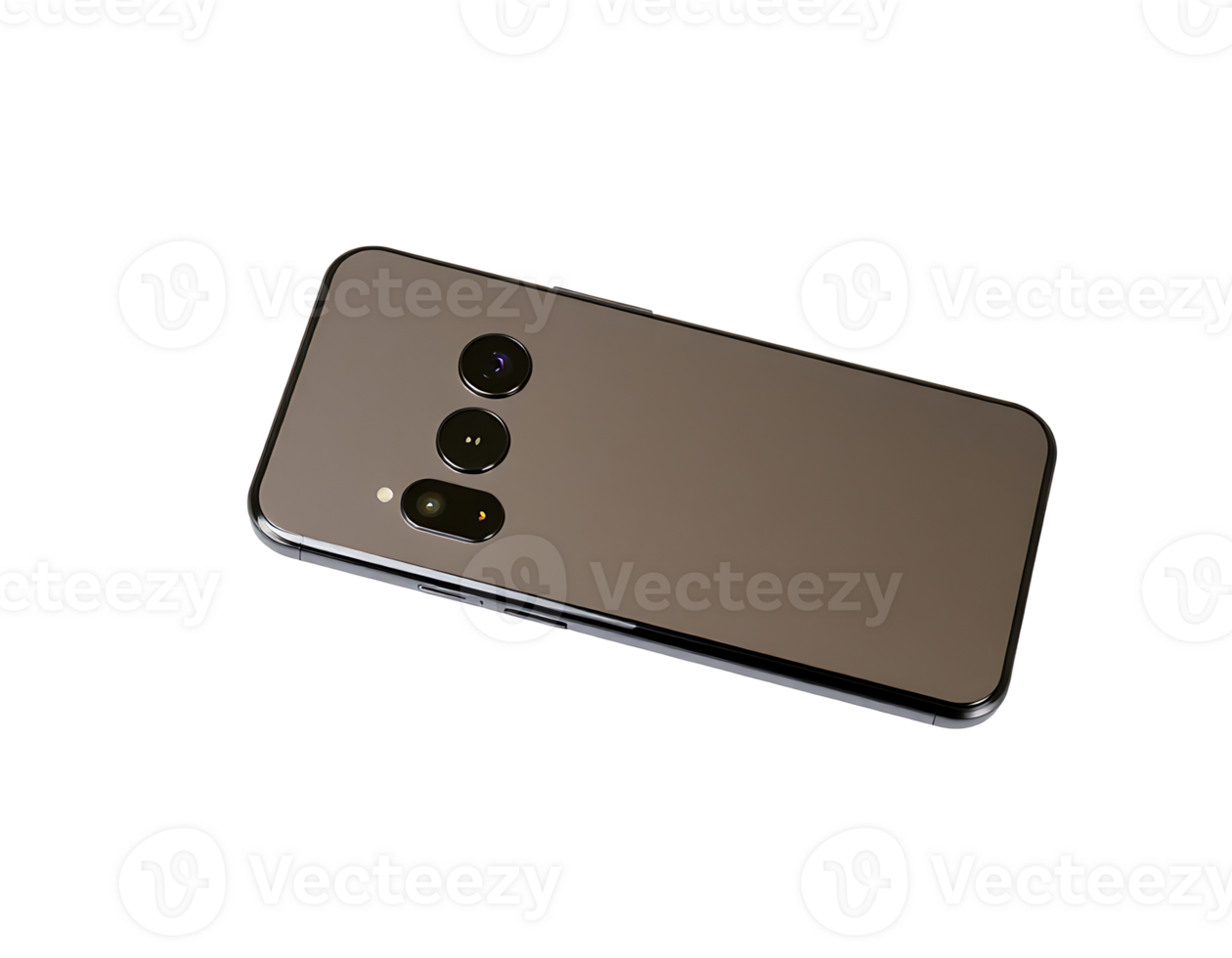 Modern smartphone with multiple cameras and a metallic grey finish on transparent background. png