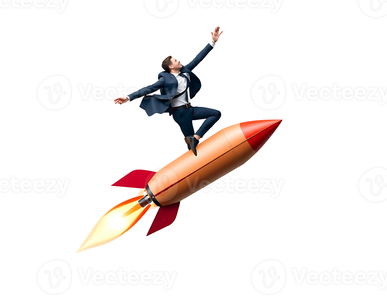 Businessman on a Rocket Symbol of Success and Growth png