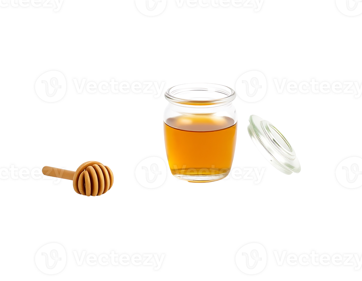 Jar of golden honey with a dipper png