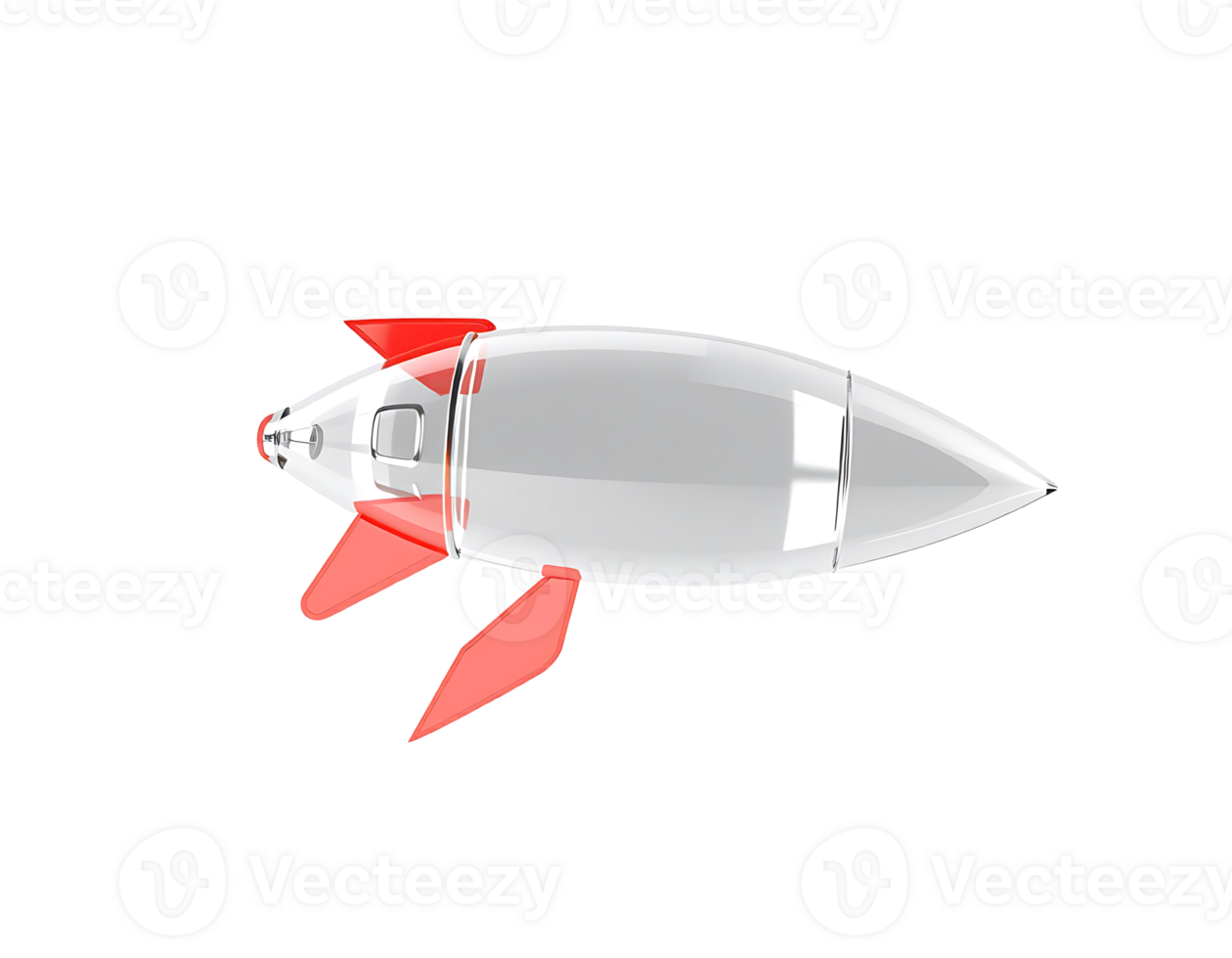 A shiny, retro-style rocket ship with red fins and a transparent cockpit, ready for space travel png