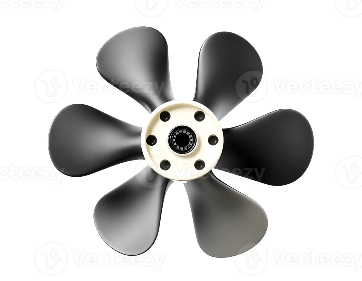 Black propeller with six blades isolated on a transparent background. png