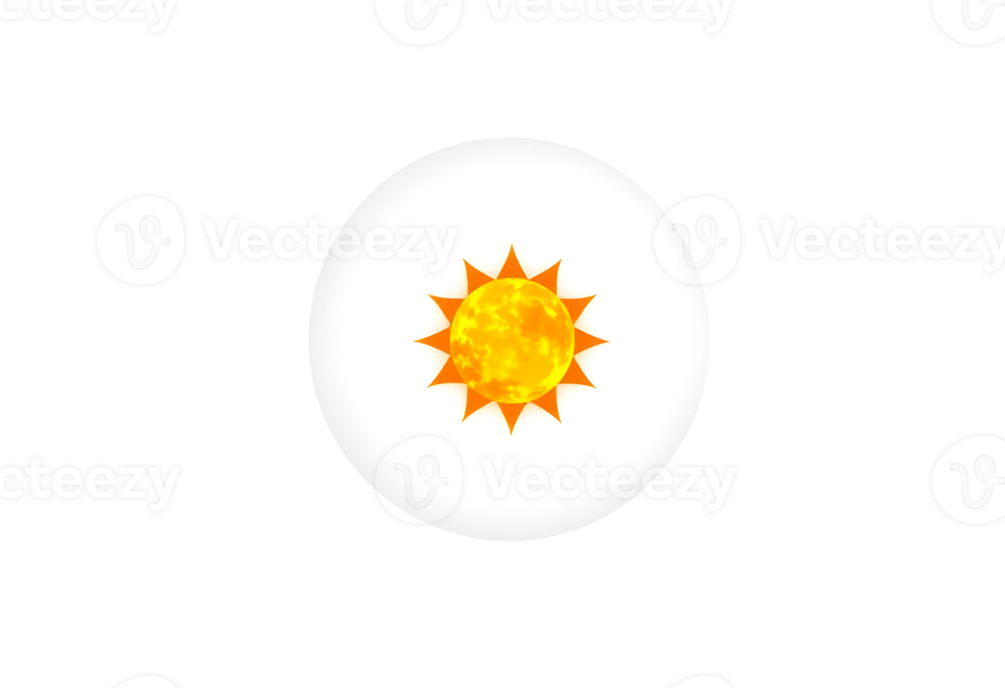Bright yellow sun in a white circle with a transparent background. png