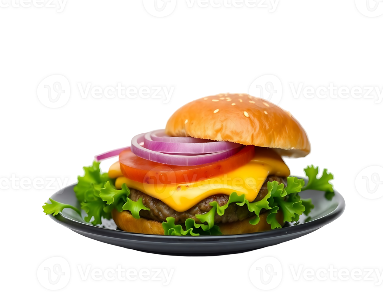 Delicious Cheeseburger on a Plate with Fresh Ingredients png