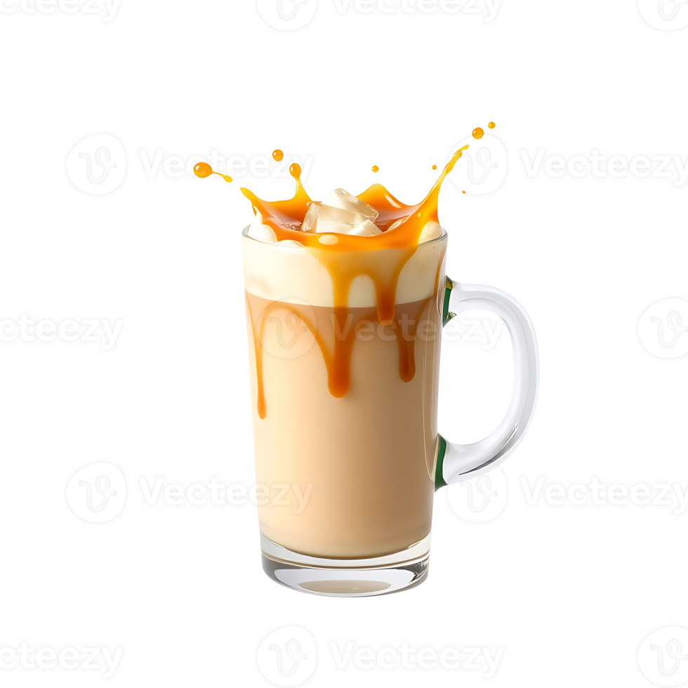 Caramel coffee drink with cream splash png