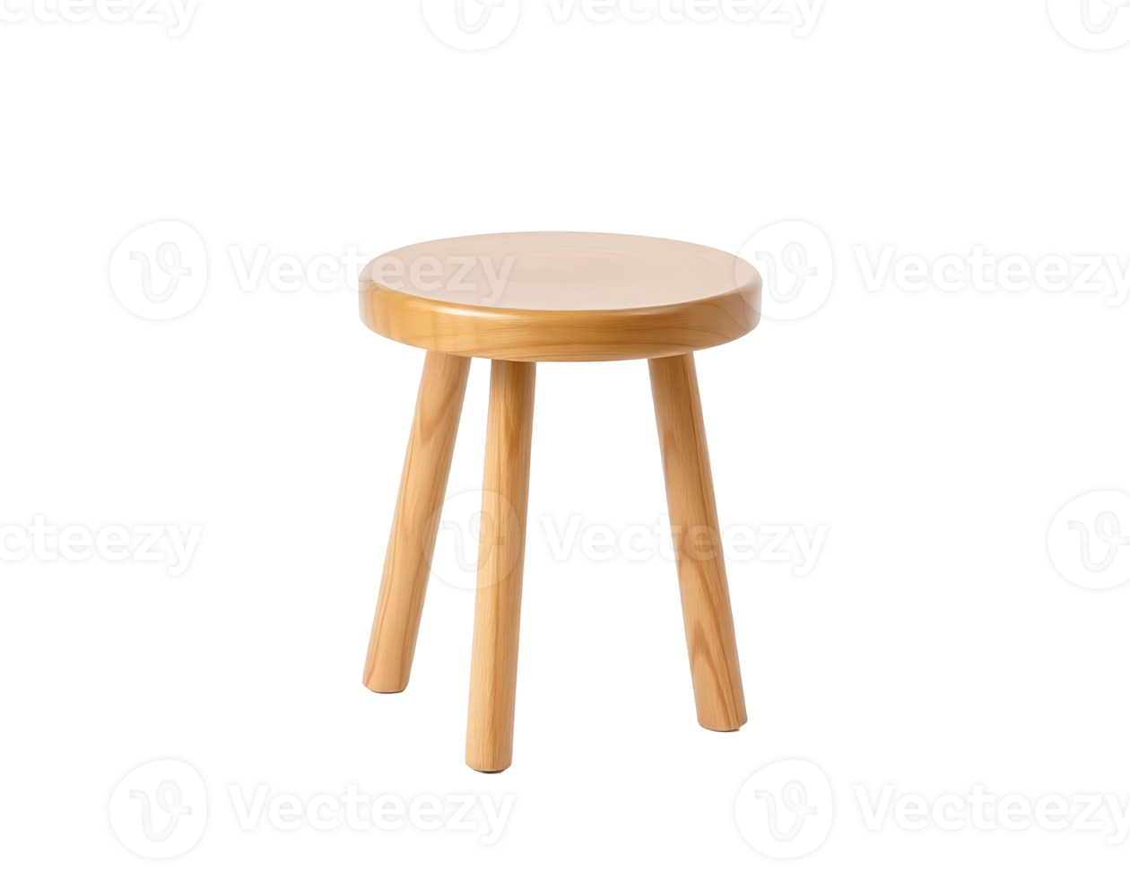 Wooden round stool with three legs isolated on transparent background png