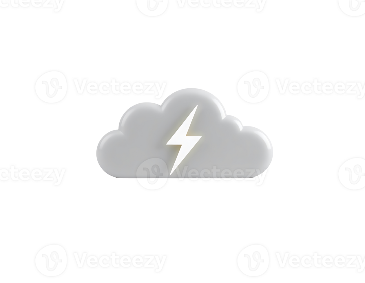 3D render of a white cloud with a lightning bolt, ideal for weather-related icons and illustrations. png