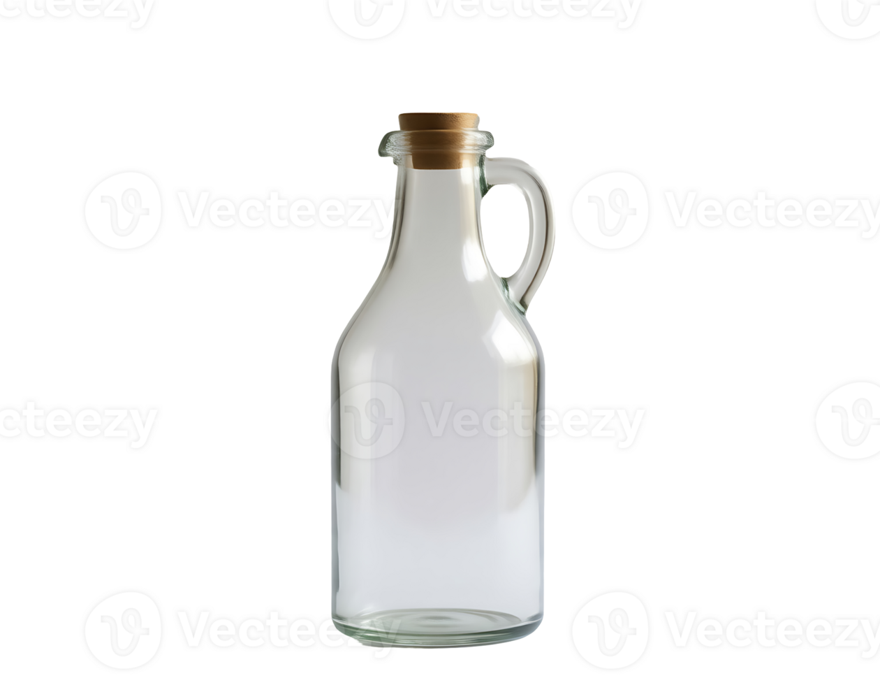 Clear glass bottle with a cork and a handle png
