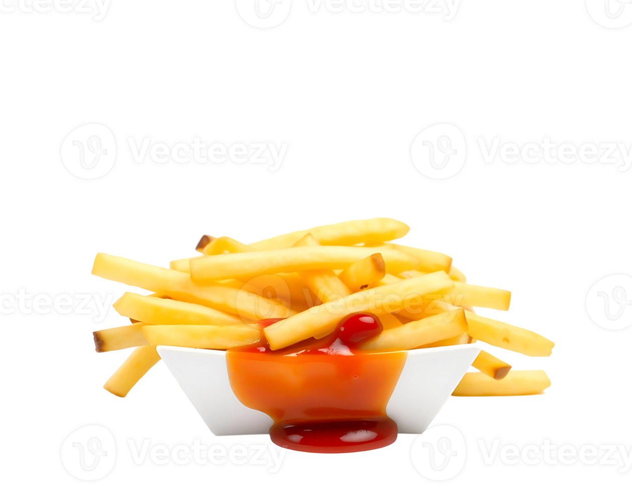 French Fries with Ketchup in a White Bowl png
