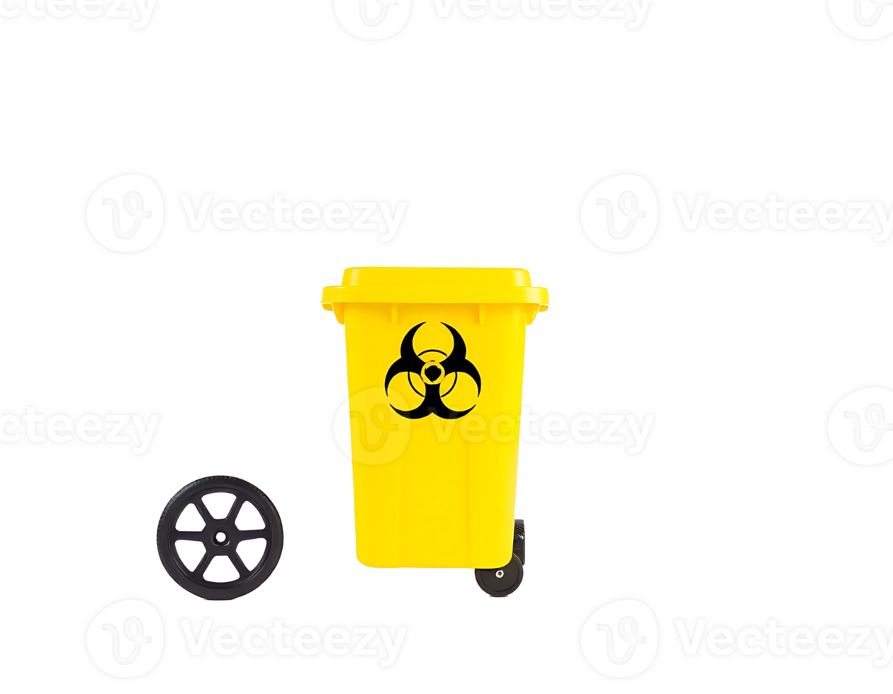 Yellow biohazard waste container with wheels png