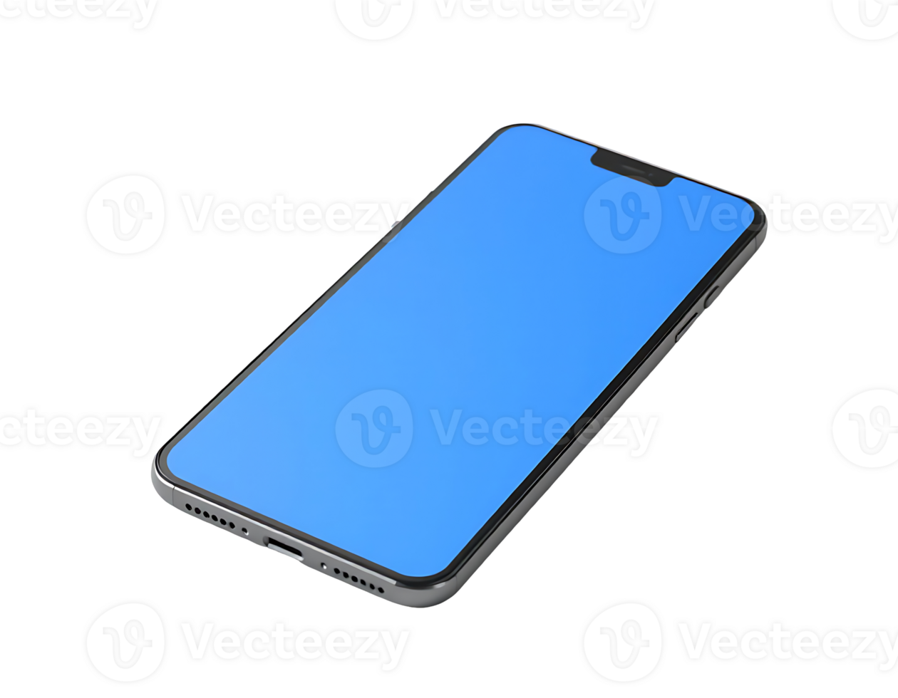 Modern smartphone with blue screen mockup isolated on a transparent background. png