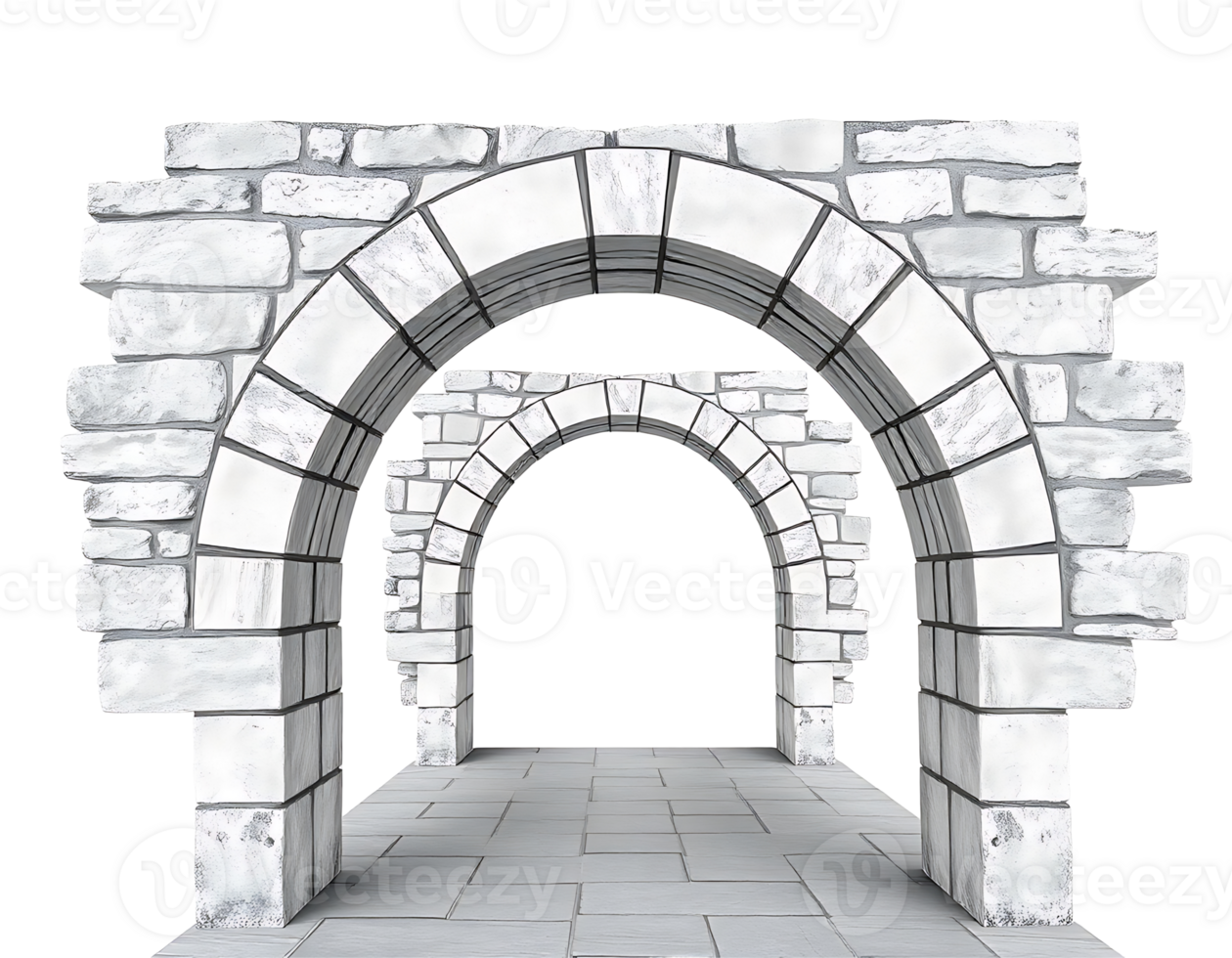 Stone Archway A white architectural gateway with multiple arches creating an inviting passage png
