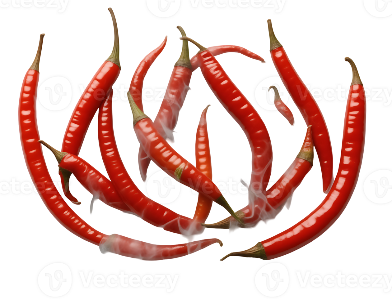 A collection of vibrant red chili peppers. png