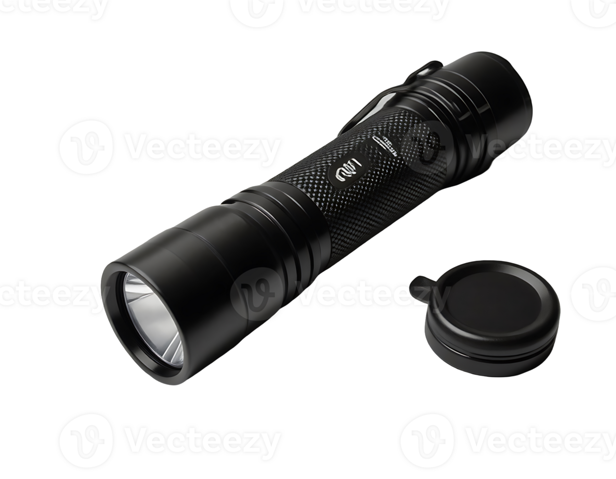 Black LED Flashlight with Detachable Lens Cap png